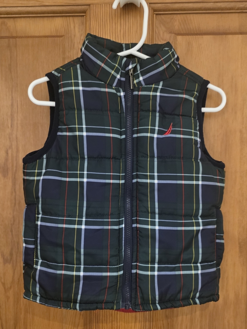 LIKE NEW Nautica Quilted Plaid Puffer Vest Blue Green Tartan 12M